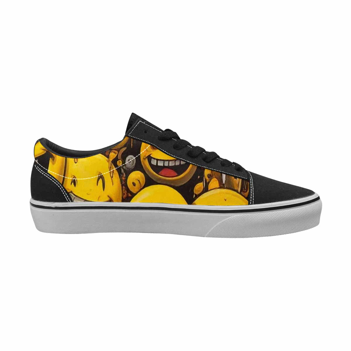 WOMEN'S Melting Moon Smiley — Lace-Up Canvas Vibrant Chaos Custom Sneakers