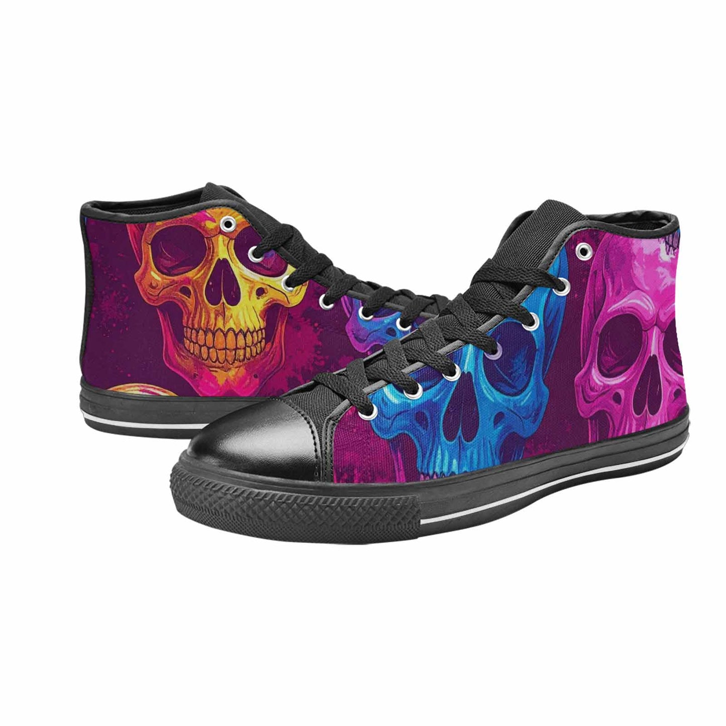 WOMEN'S Tie Dye Skulls Print High Top Canvas Neon Fantasy Sneakers