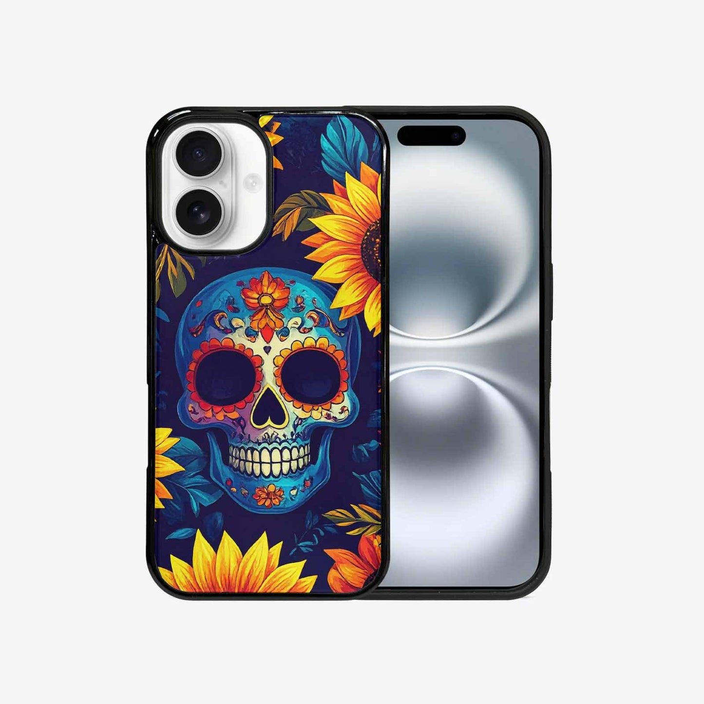iPhone 16 Case — Sunflower Skulls Print, Personalized Phone Case