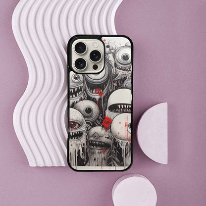 iPhone 16 Pro Max Case — Multi Eye Monster Black Red Ink, Custom Phone Case