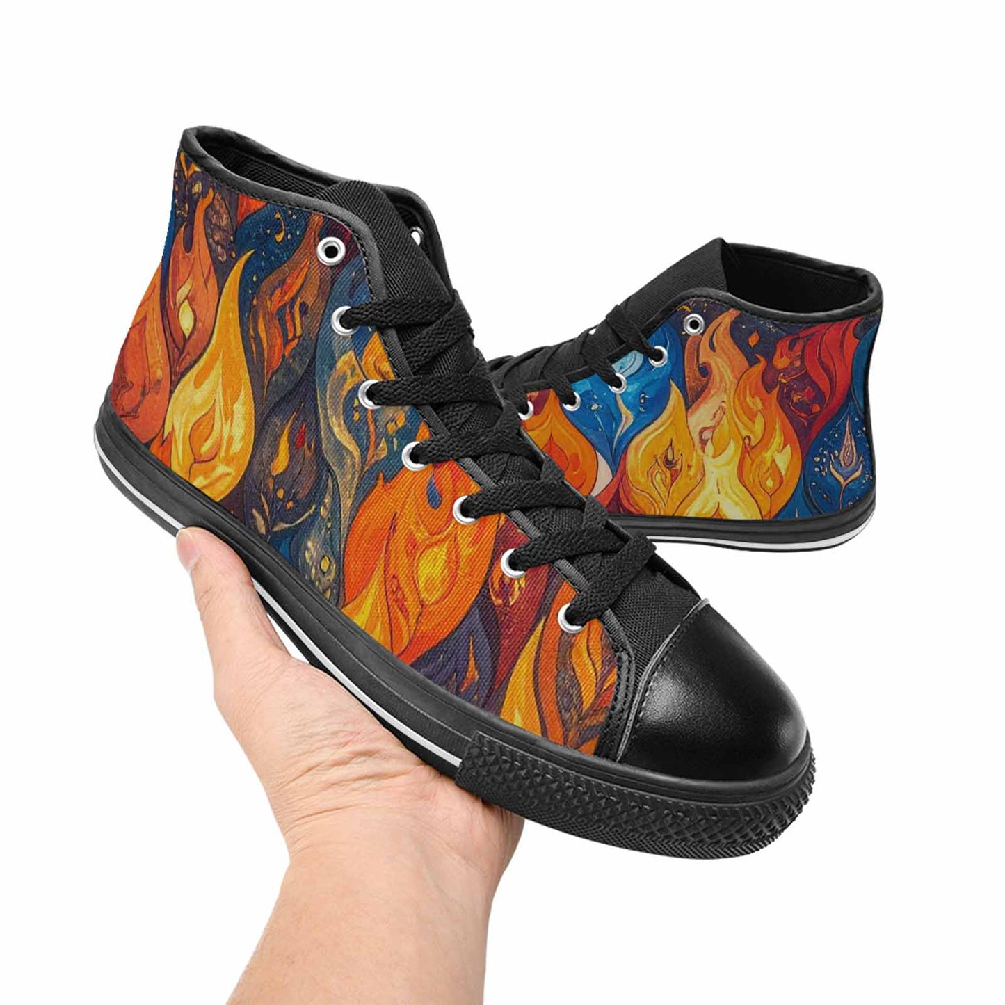 WOMEN'S Fire Flame High Top Canvas Vibrant Chaos Custom Sneakers