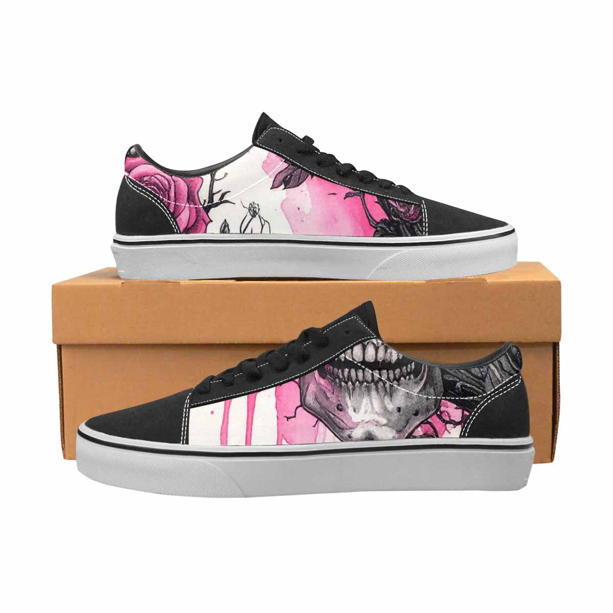 WOMEN'S Skull Roses Lace-Up Canvas Surreal Custom Shoes