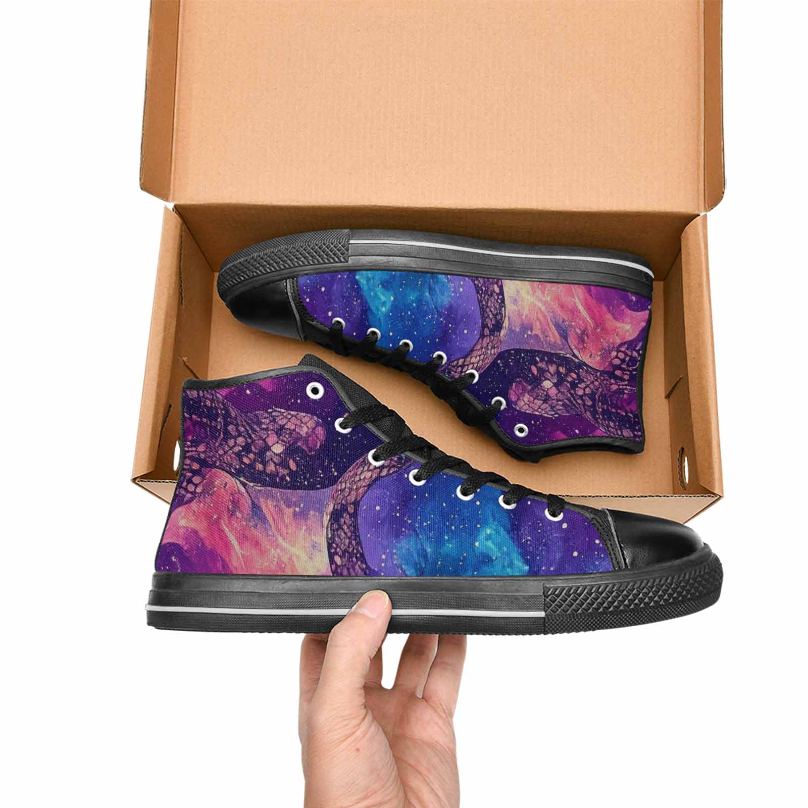WOMEN'S Galaxy Snake Print High Top Canvas Y2K Sneakers