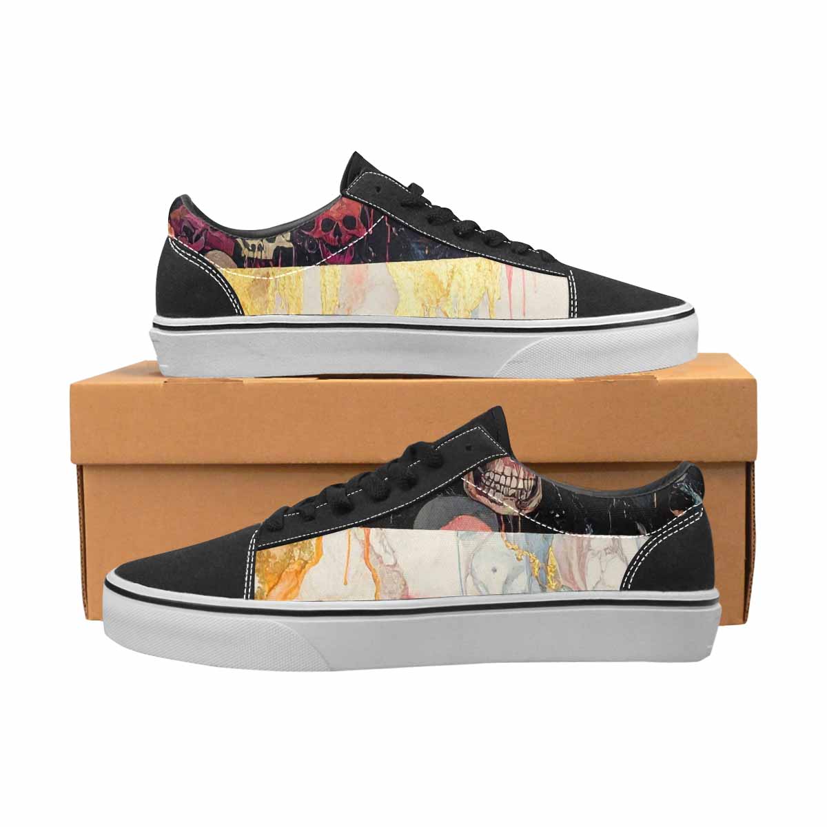 WOMEN'S Skulls  Marble Skulls Lace-Up Canvas Wallpaper Art Custom Sneakers