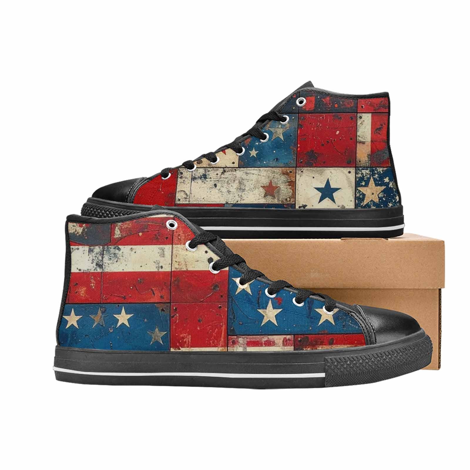 MEN'S American Flag Stars High Top Canvas Wallpaper Art Custom Shoes