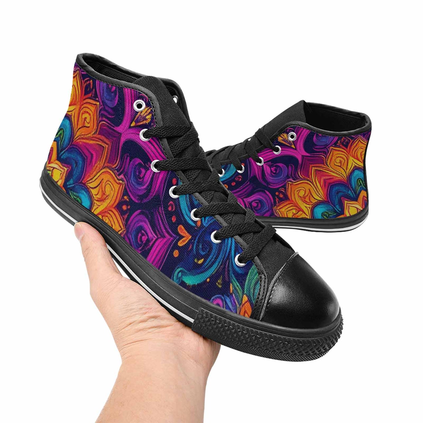 WOMEN'S Tie Dye Mandala High Top Canvas Wallpaper Art Sneakers