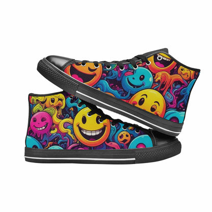 MEN'S Yellow Smiley Face High Top Canvas Neon Fantasy Custom Shoes