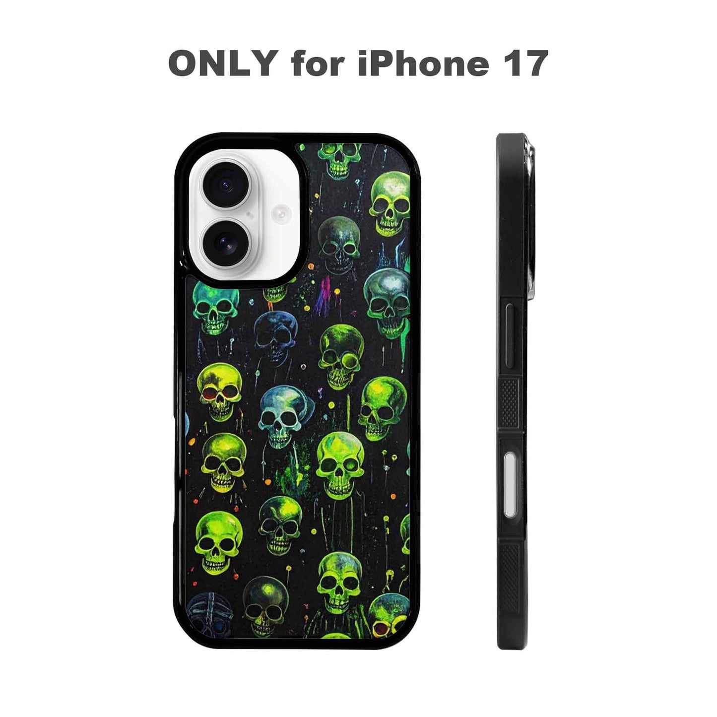 iPhone 17 Case — Skeletons Neon Green Glowskele Original Art, Custom Phone Case