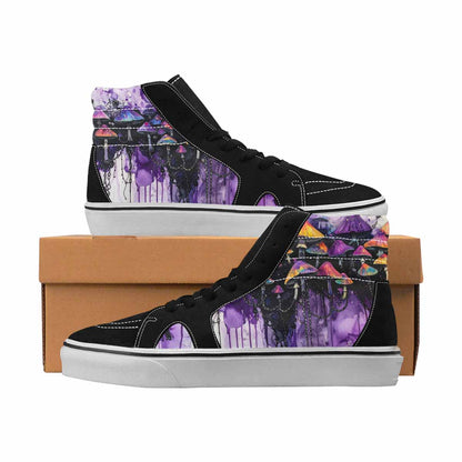 MEN'S Mushrooms Black & Purple Ink High Top Canvas Streetwear Neon Fantasy Customized Sneakers