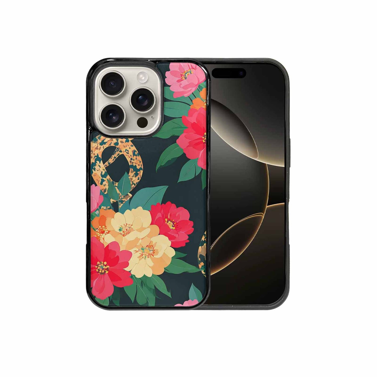 iPhone 16 Pro Case — Floral Snake Print, Custom Art Phone Cover