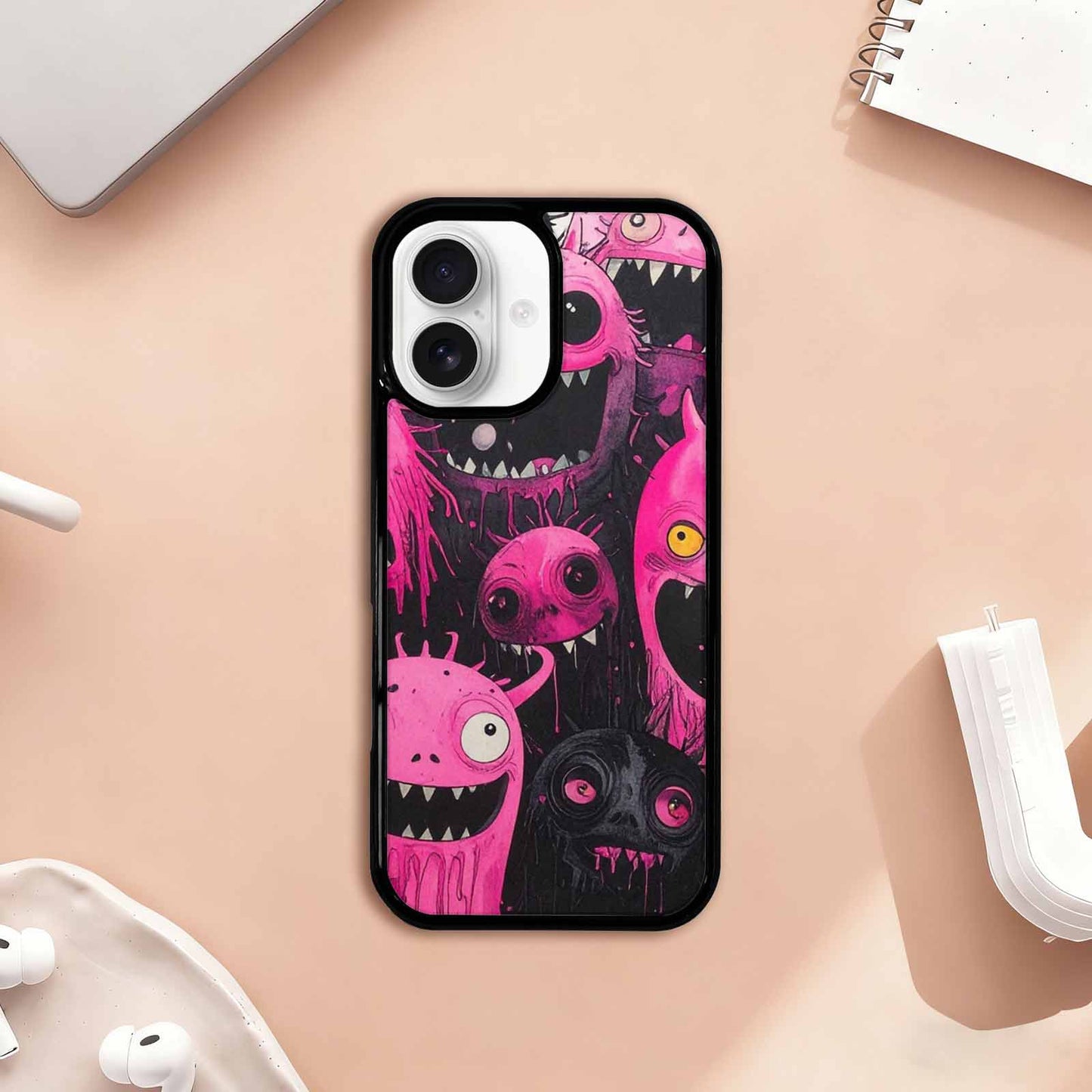 iPhone 17 Case — Black &amp; Pink Ink Cartoon Cute, Custom Printed Phone Case