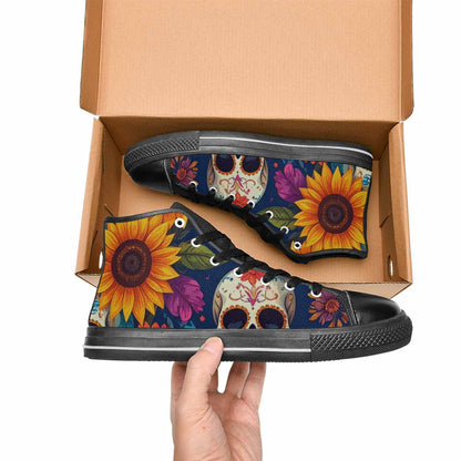 WOMEN'S Sunflower Skulls Print High Top Canvas Wallpaper Art Custom Sneakers