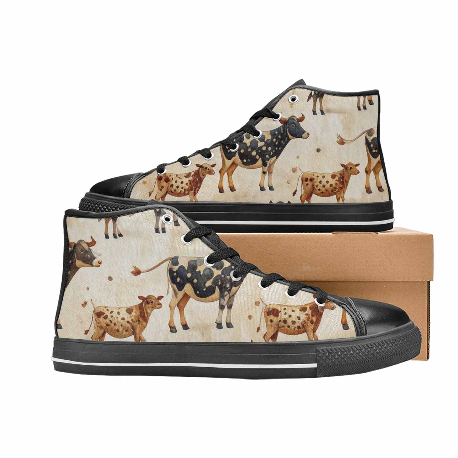 MEN'S Cow Animal Print High Top Canvas Dark Academia Sneakers