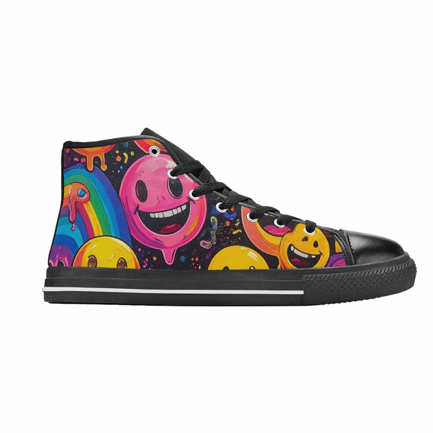 MEN'S Yellow Smiley Face High Top Canvas Grunge Sneakers