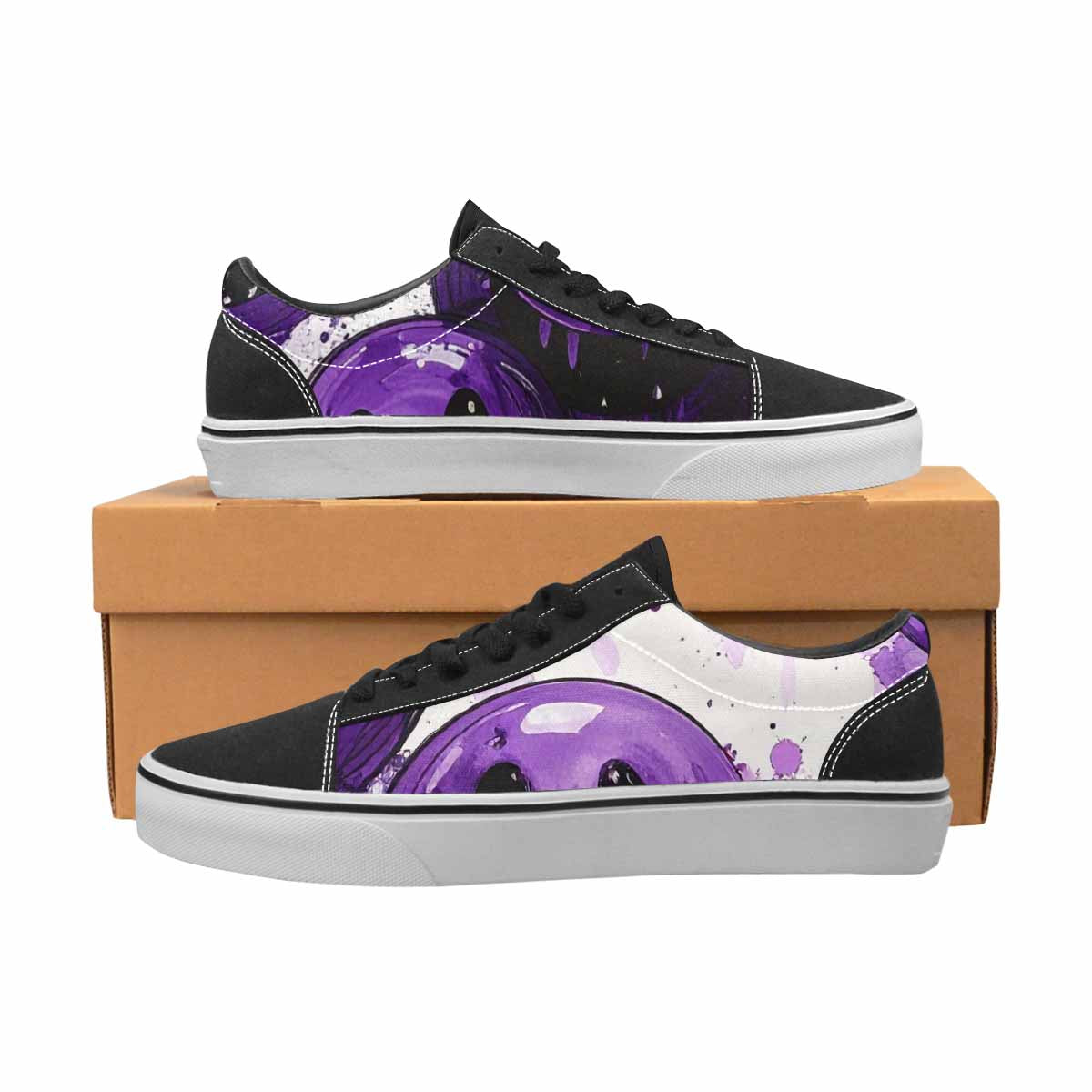 WOMEN'S Melting Moon Smiley Lace-Up Canvas Vibrant Chaos Custom Sneakers