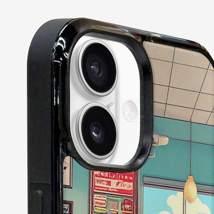 iPhone 16 Case — 1950s Diner Cartoon Art Pattern, Custom Designed Case Cover