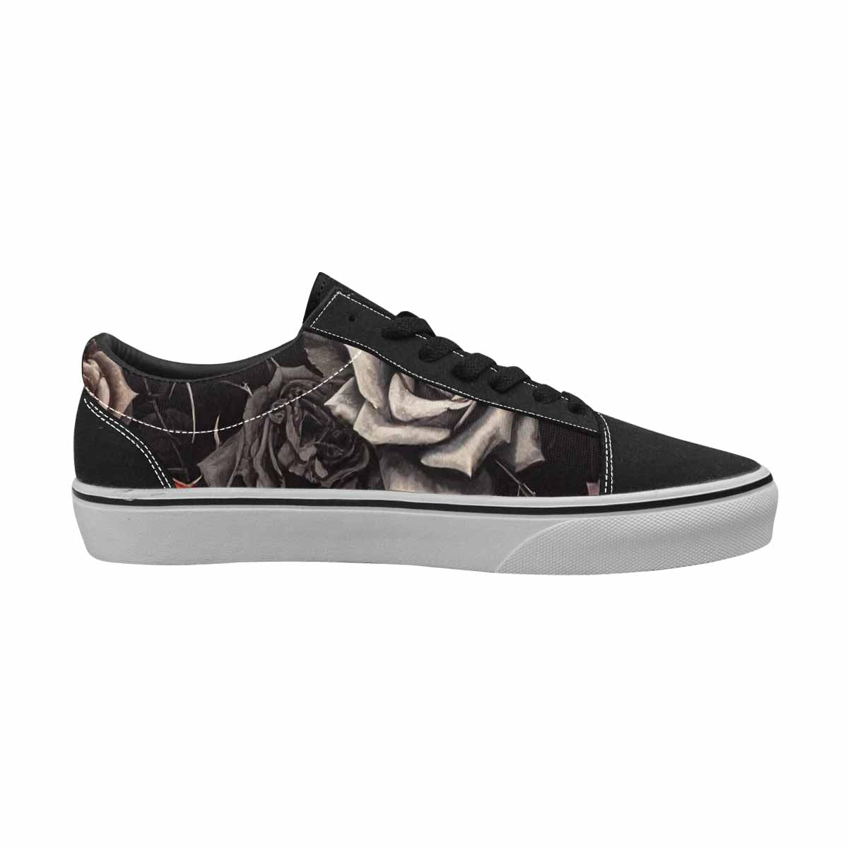 WOMEN'S Black Gothic Rose Canvas Lace-Up Grunge Custom Sneakers