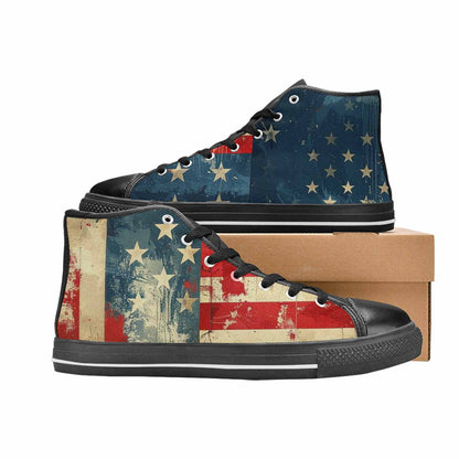 MEN'S American Flag Stars High Top Canvas Vibrant Chaos Custom Sneakers