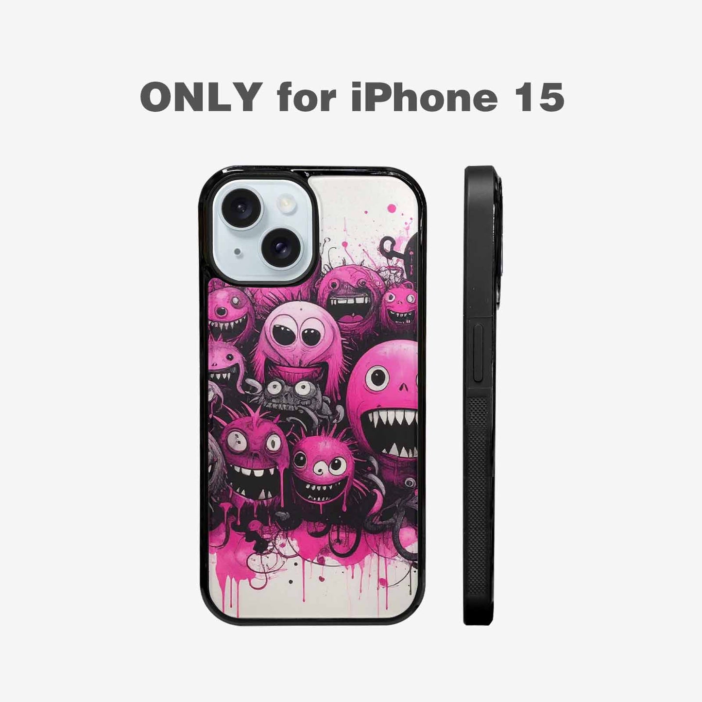 iPhone 15 Case — Monsters General Black Pink Ink Cartoon, Custom Phone Case