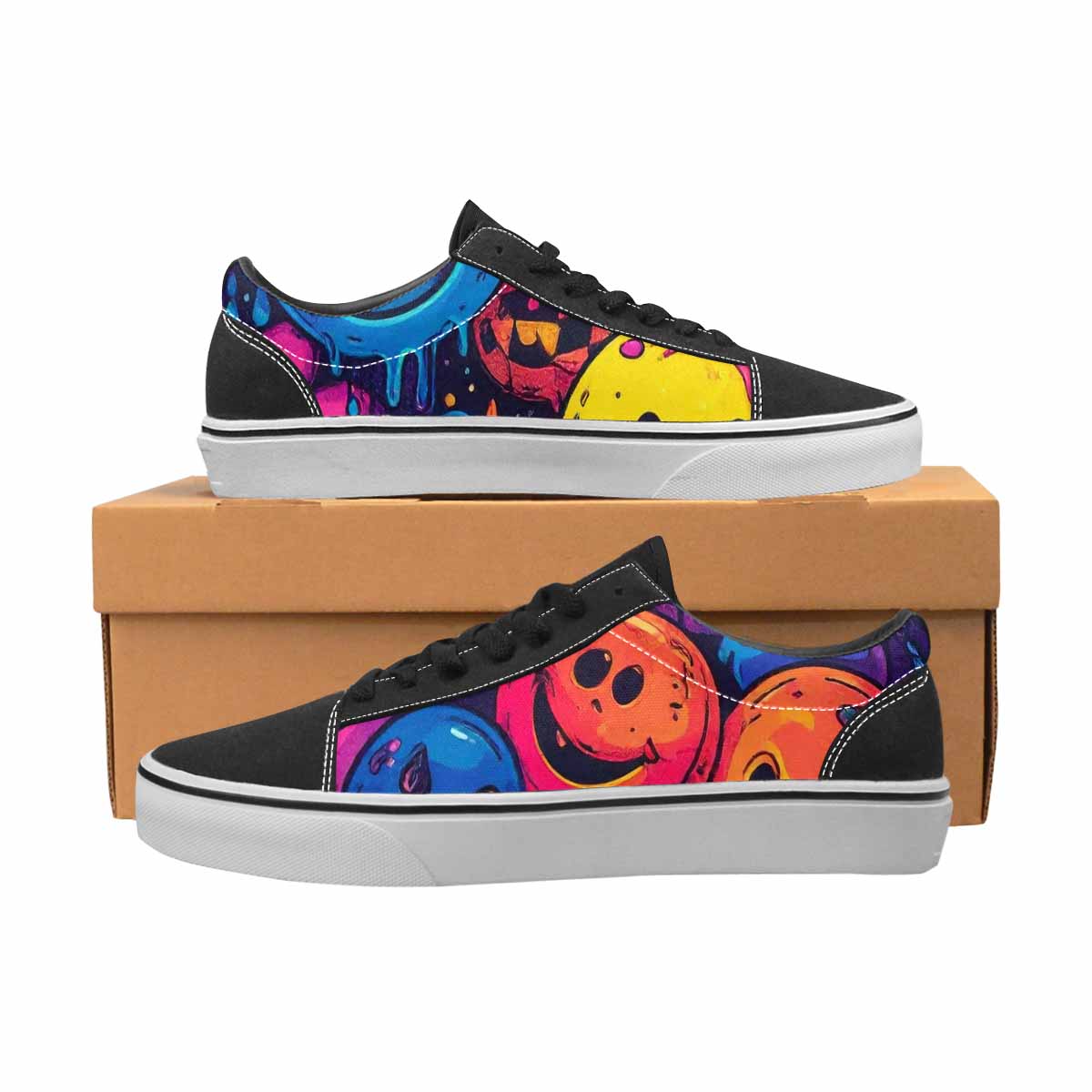 WOMEN'S Yellow Smiley Face Canvas Lace-Up Grunge Shoes