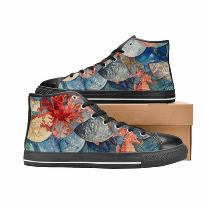 MEN'S Fish Scale Coral High Top Canvas Vivid Custom Sneakers