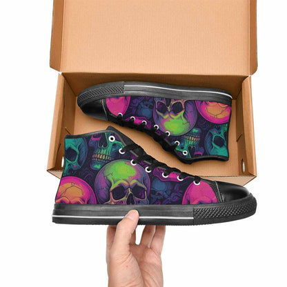 WOMEN'S Skulls - Neon High Top Canvas Cottagecore Custom Sneakers