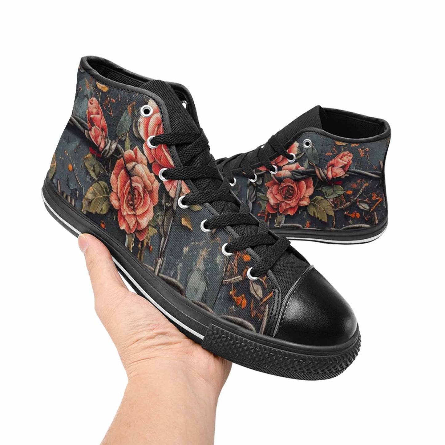 MEN'S Barbed Wire Chain High Top Canvas Wallpaper Art Shoes