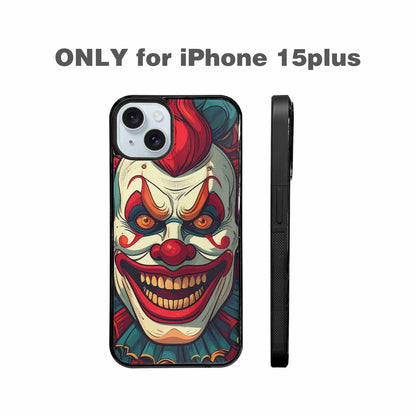 iPhone 15 Plus Case — Evil Circus Heads Faces Overlapping Patterns, Customized Protective Case