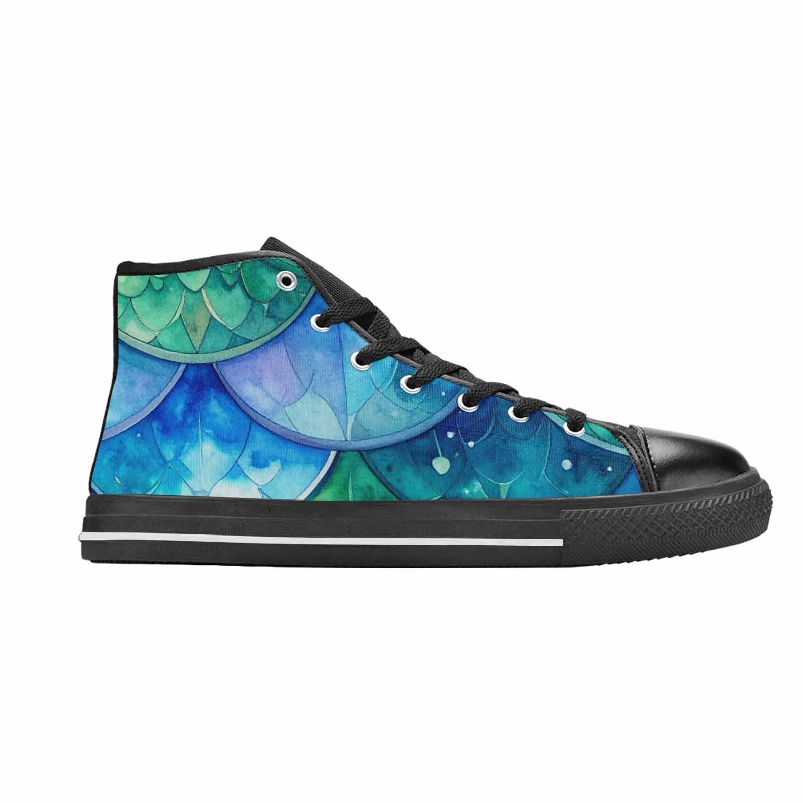 MEN'S Mermaid Scale High Top Canvas Wallpaper Art Custom Sneakers