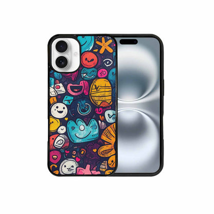 iPhone 16 Plus Case — Hand Drawn Icon Doodle Pattern Hundreds, Customized Protective Case