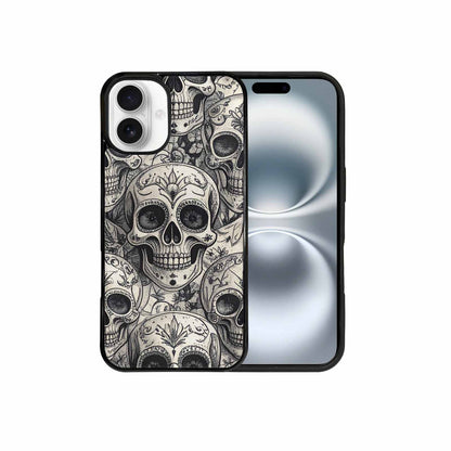 iPhone 16 Plus Case — Intricately Detailed Sugar Skulls In Black, Custom Phone Case