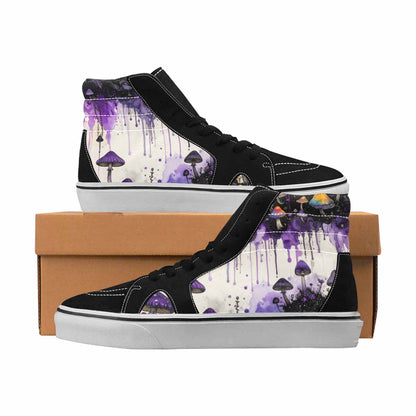 MEN'S Mushrooms Black & Purple Ink High Top Canvas Streetwear Neon Fantasy All Over Print Shoes