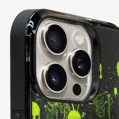 iPhone 16 Pro Case — Skeletons Neon Green Glow Skeletons Pattern, Custom Phone Case
