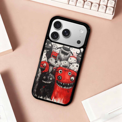 iPhone 17 Pro Case — Black Red Ink Monsters General Cartoon, Custom Printed Phone Case