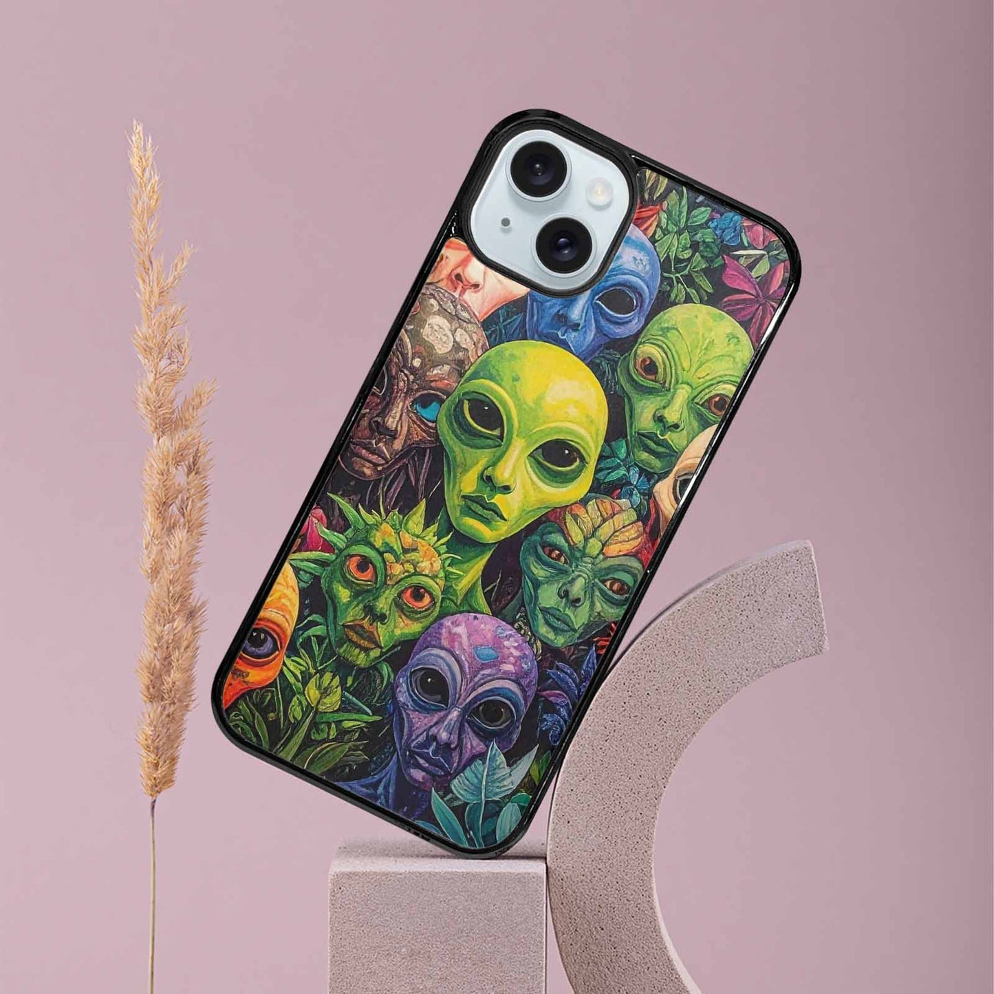 iPhone 15 Plus Case — Aliens Pattern Hundreds Of Sma, Custom Made Phone Cover