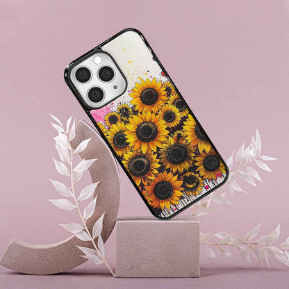 iPhone 15 Pro Max Case — Sunflower Burst Black Pink Ink Sunflowers, Customized Protective Case