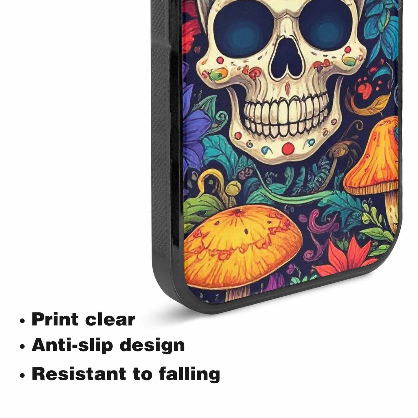 iPhone 15 Plus Case — Mushrooms And Skulls, Unique Phone Case Design