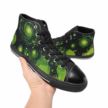 WOMEN'S Melting Galaxy Acid Green High Top Canvas Surreal Shoes