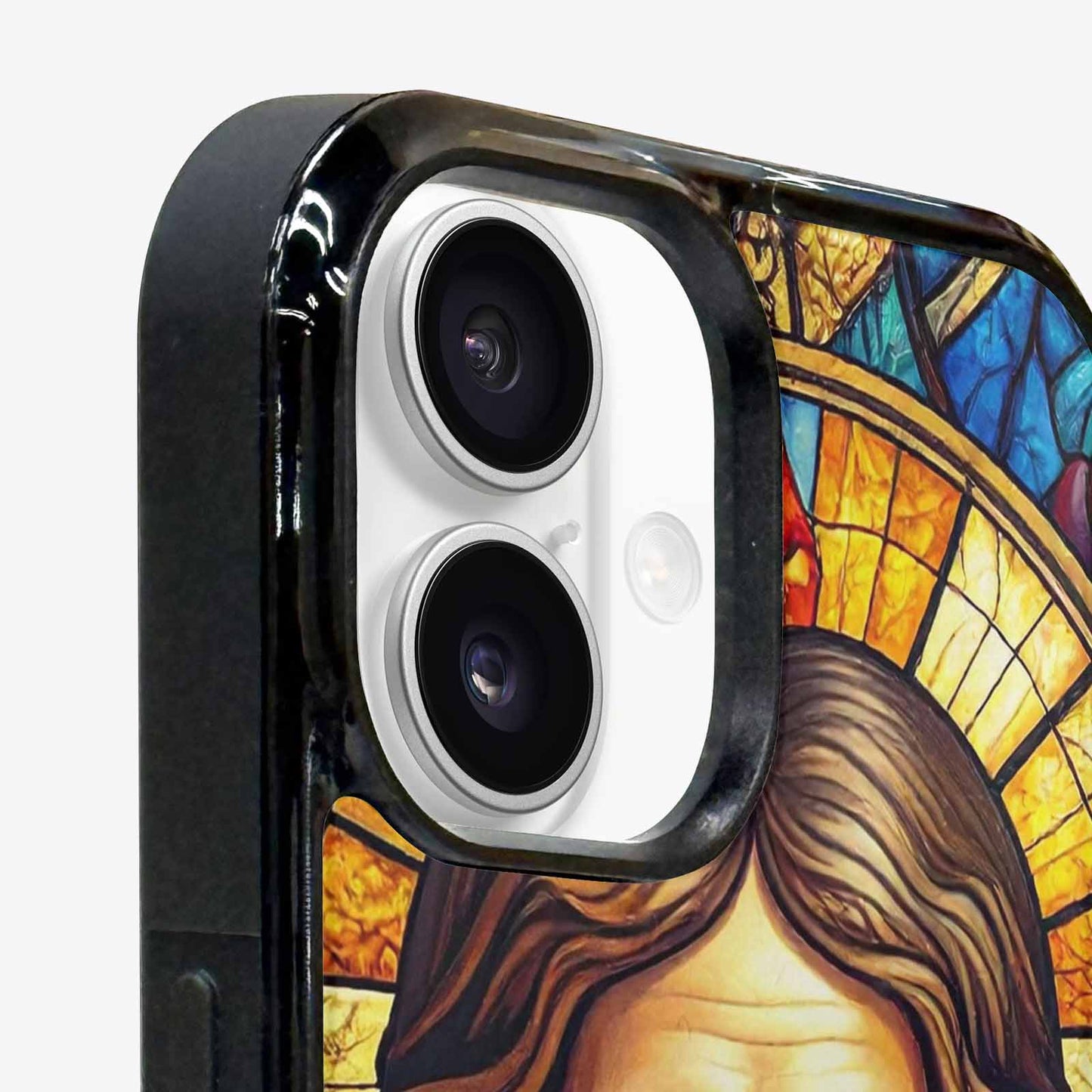 iPhone 16 Plus Case — Jesus Face Small Cross And Faith, Custom Phone Case