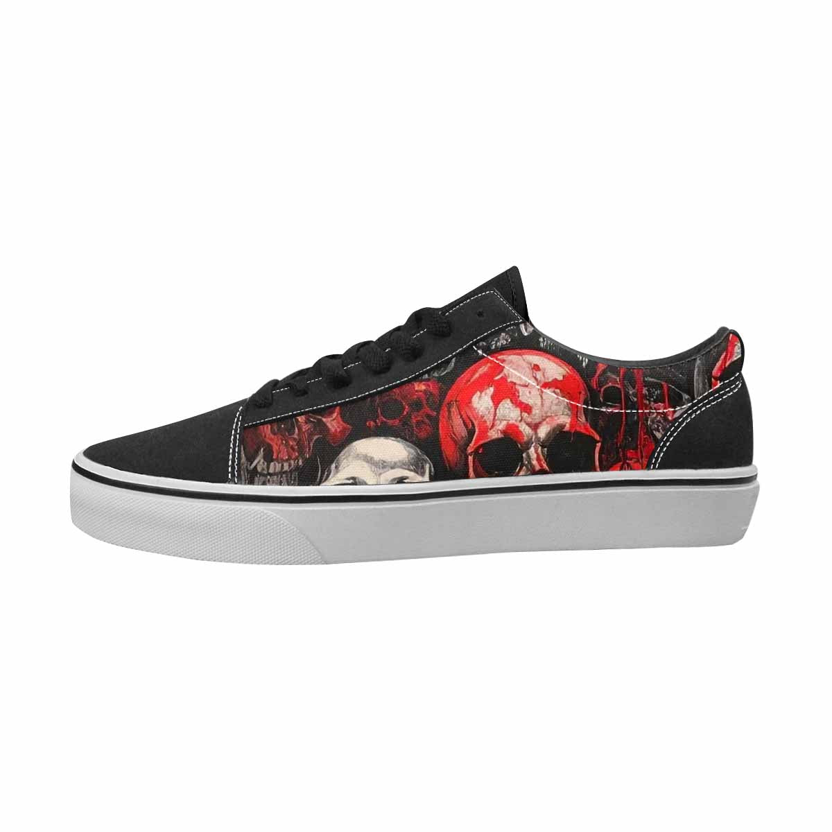WOMEN'S Skulls Black & Red Ink Canvas Personalized Vibrant Chaos Handmade Custom Shoes