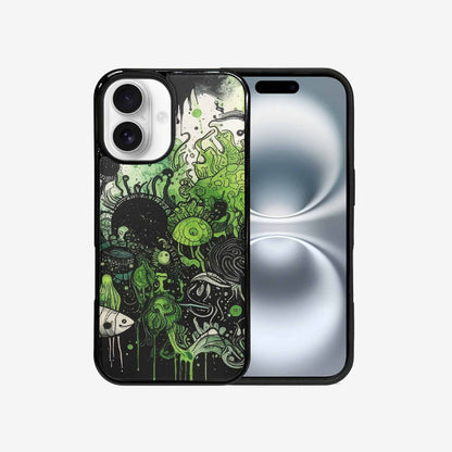 iPhone 16 Case — Sea Creature Burst Black Green Ink, Customized Protective Case