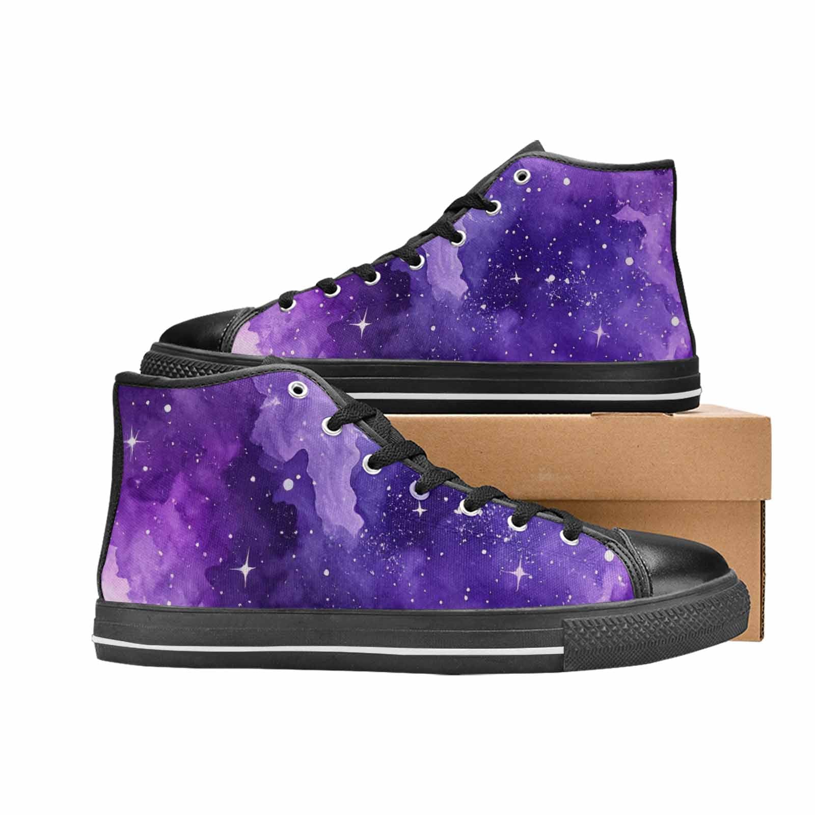 WOMEN'S Galaxy Art - High Top Canvas Vibrant Chaos Custom Sneakers