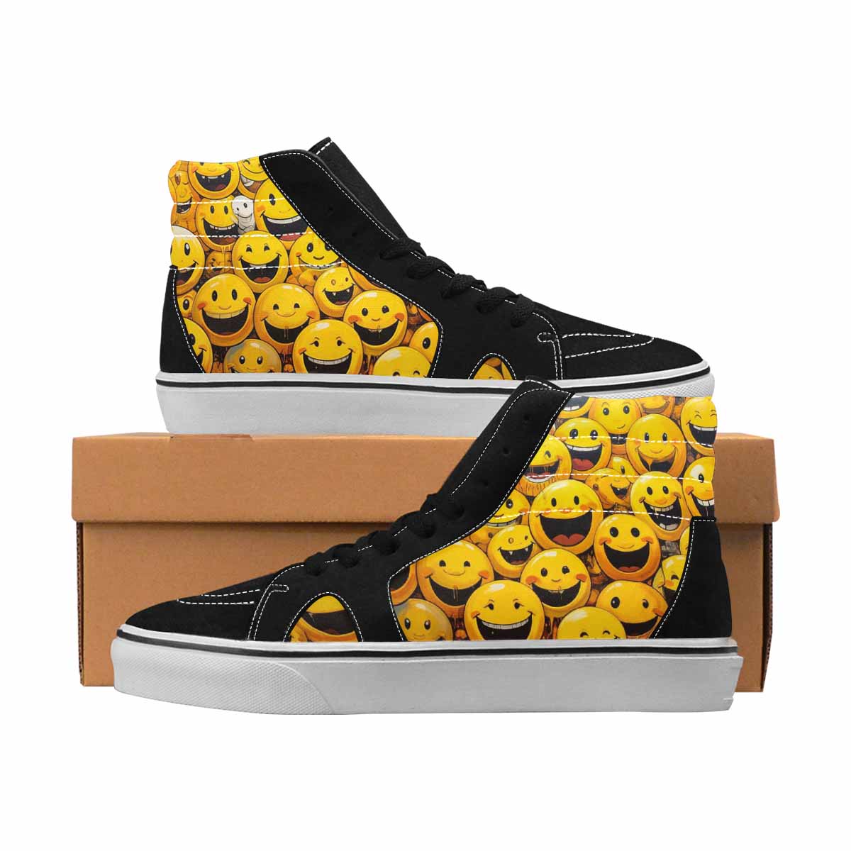 MEN'S Smiley Face Yellow High Top Canvas Statement Neon Fantasy Limited Edition Sneakers