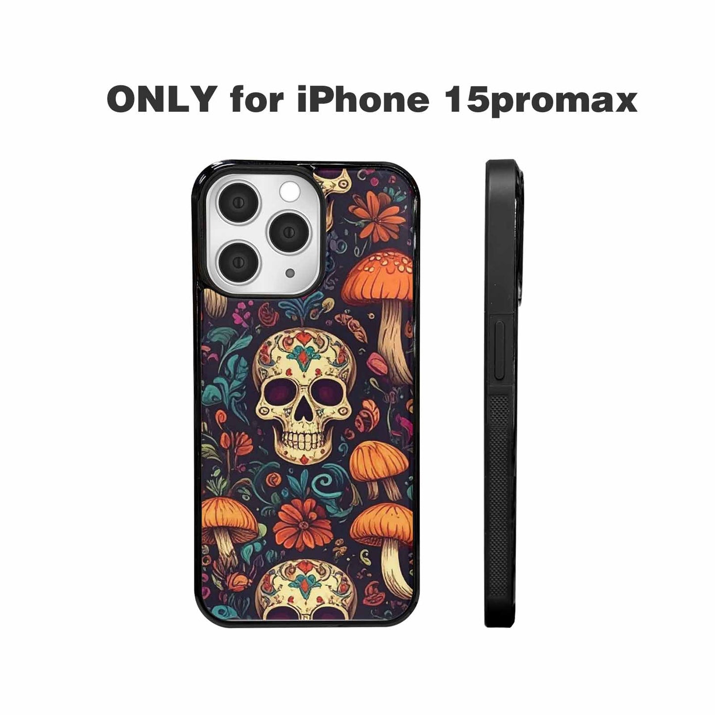 iPhone 15 Pro Max Case — Mushrooms And Skulls, Custom Art Phone Cover