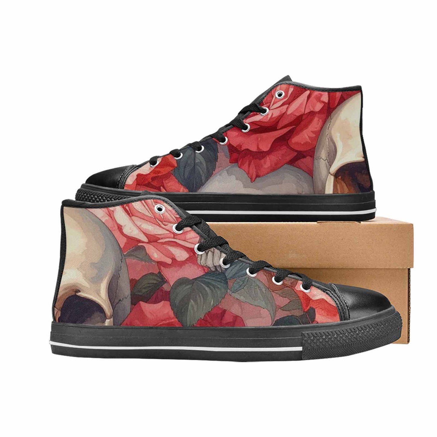 WOMEN'S Skulls Roses Soft Airbrush High Top Canvas Surreal Shoes