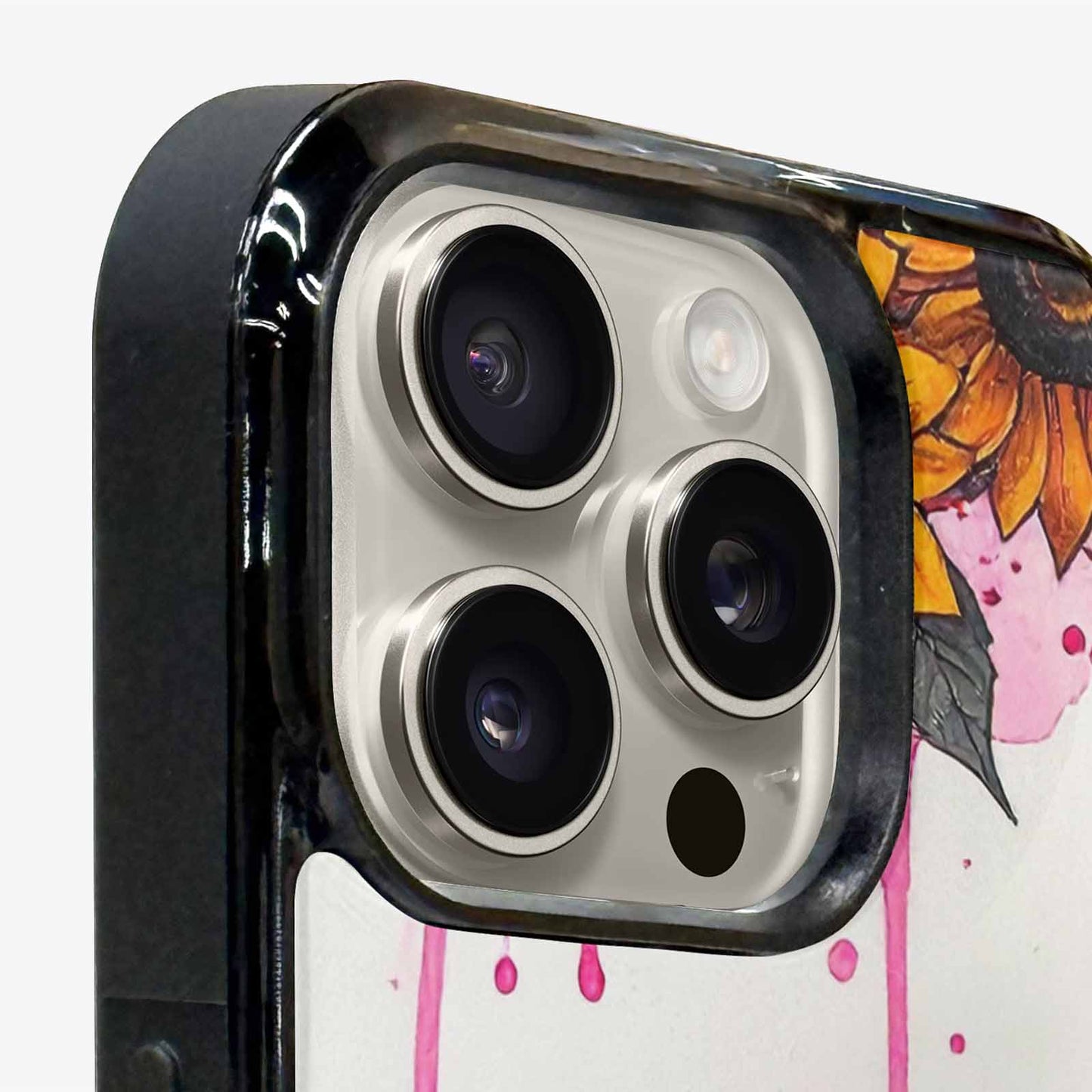 iPhone 16 Pro Max Case — Sunflower Burst Black Pink Ink Sunflowers, Custom Art Phone Cover