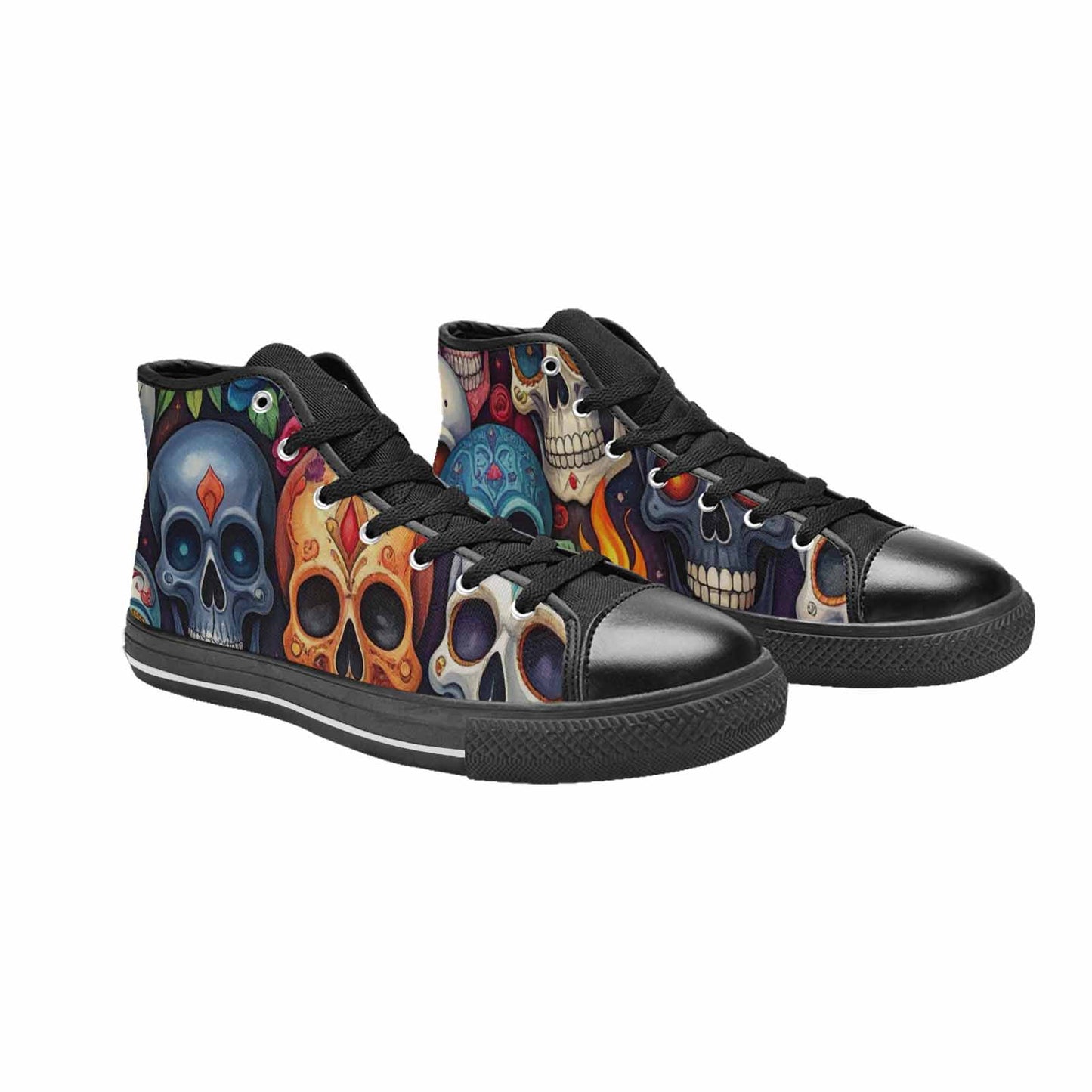 MEN'S Skull High Top Canvas Neon Fantasy Sneakers