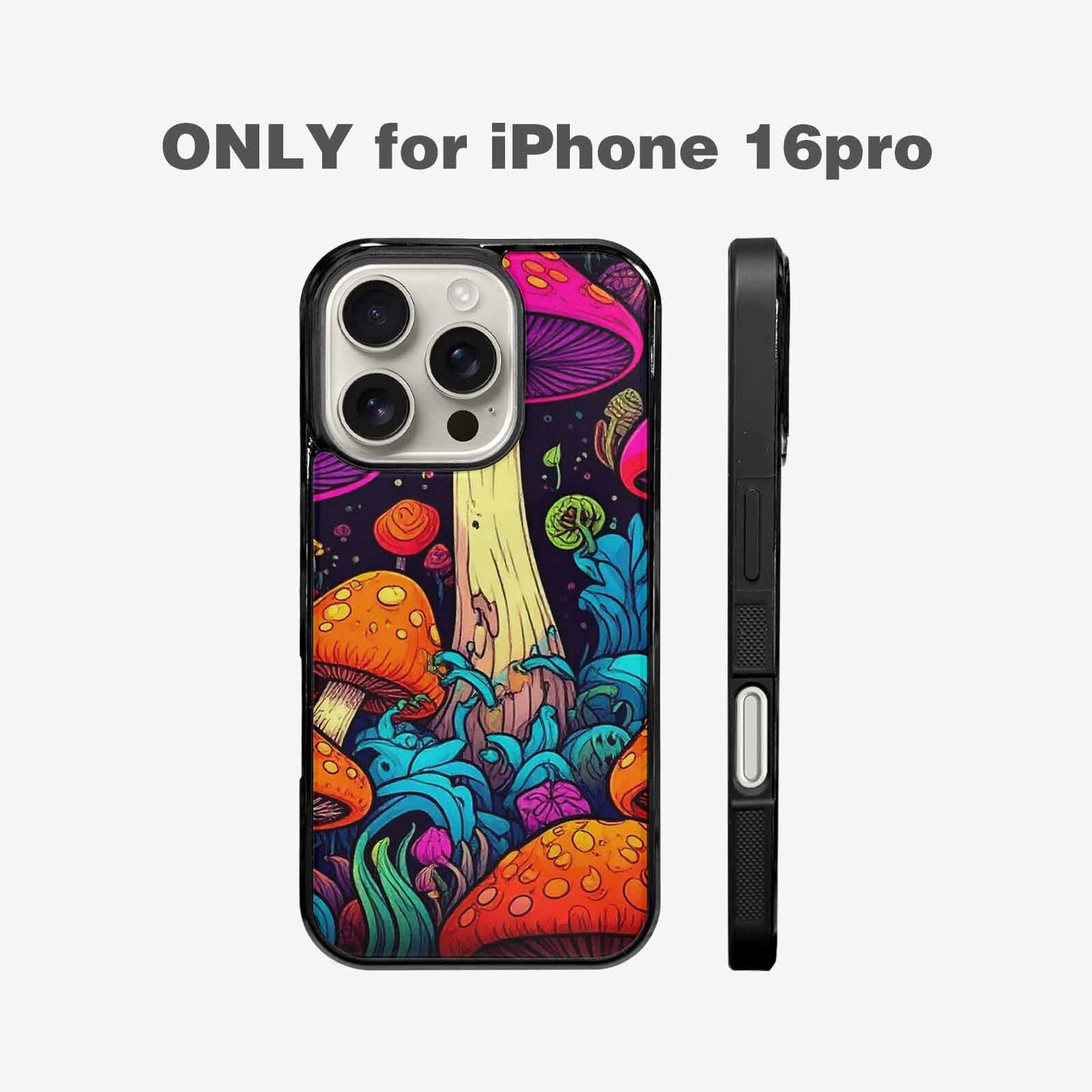 iPhone 16 Pro Case — Psychedelic Mushroom Cartoon Pattern, Custom Art Phone Cover