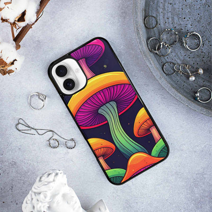 iPhone 16 Plus Case — Psychedelic Mushroom Cartoon Pattern, Customized Protective Case
