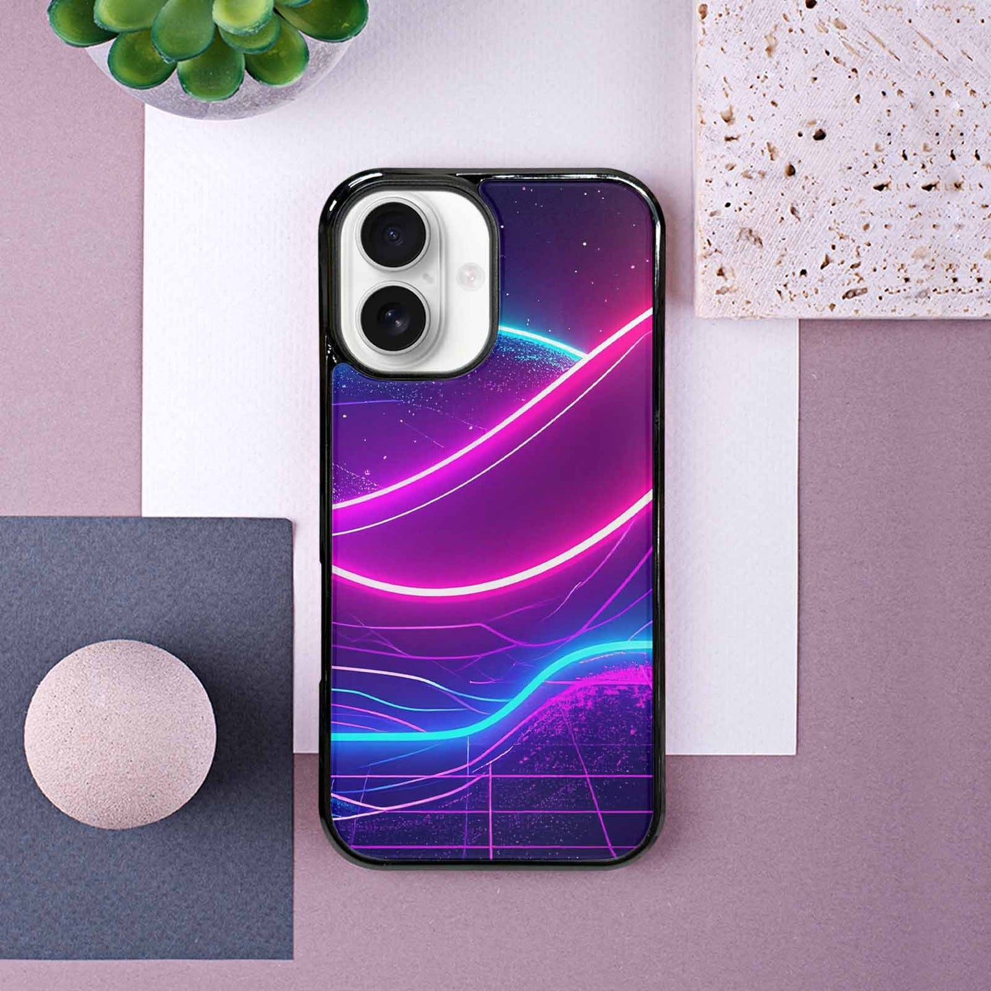 iPhone 16 Case — 1980s Neon Cartoon Art Pattern, Custom Phone Case